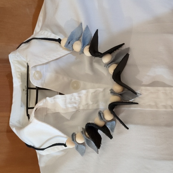 Hand Crafted Jewelry - Handmade Genuine Leather Natural Wood Necklace Choker Bracelet Black #08